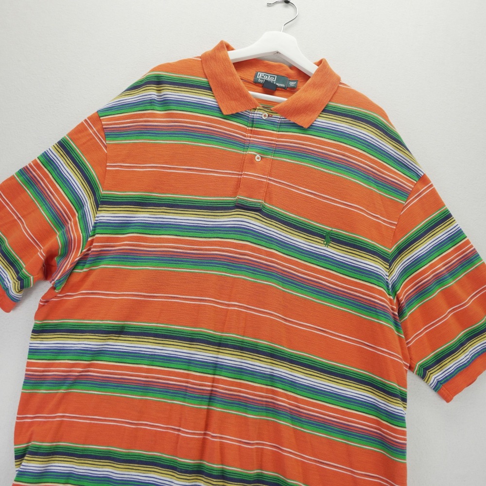 Polo Ralph Lauren Mens 2XLT Tall Orange Striped Short Sleeve Pique Polo Shirt
